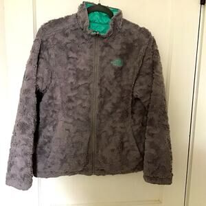 North Face Reversible Gray faux fur and green jacket  14